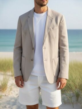 Vince Men's Hemp Blazer Beige Relaxed Fit Lightweight Jacket XXL